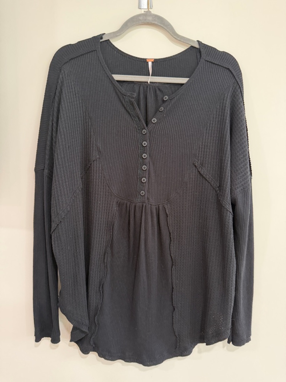Free People Black Ribbed Button-Front Tunic